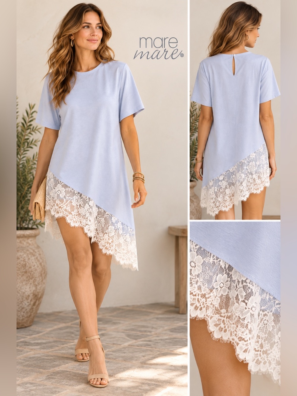 Mare Mare NWT Light Blue Lace Hem Shift Dress Size XS $138